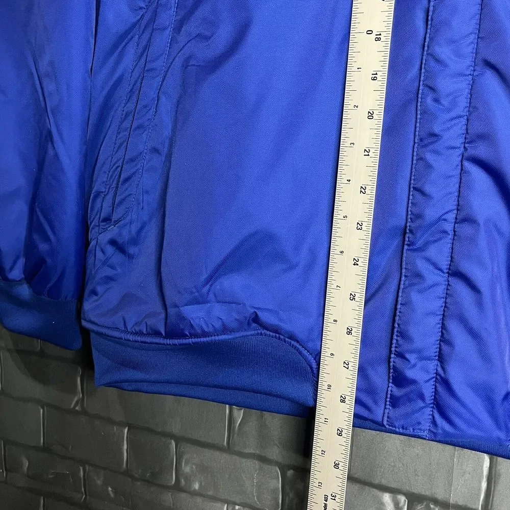 Vintage Adidas Bomber Puffer Jacket‎ Men's L Bright Blue Button Snap 3 Stripes